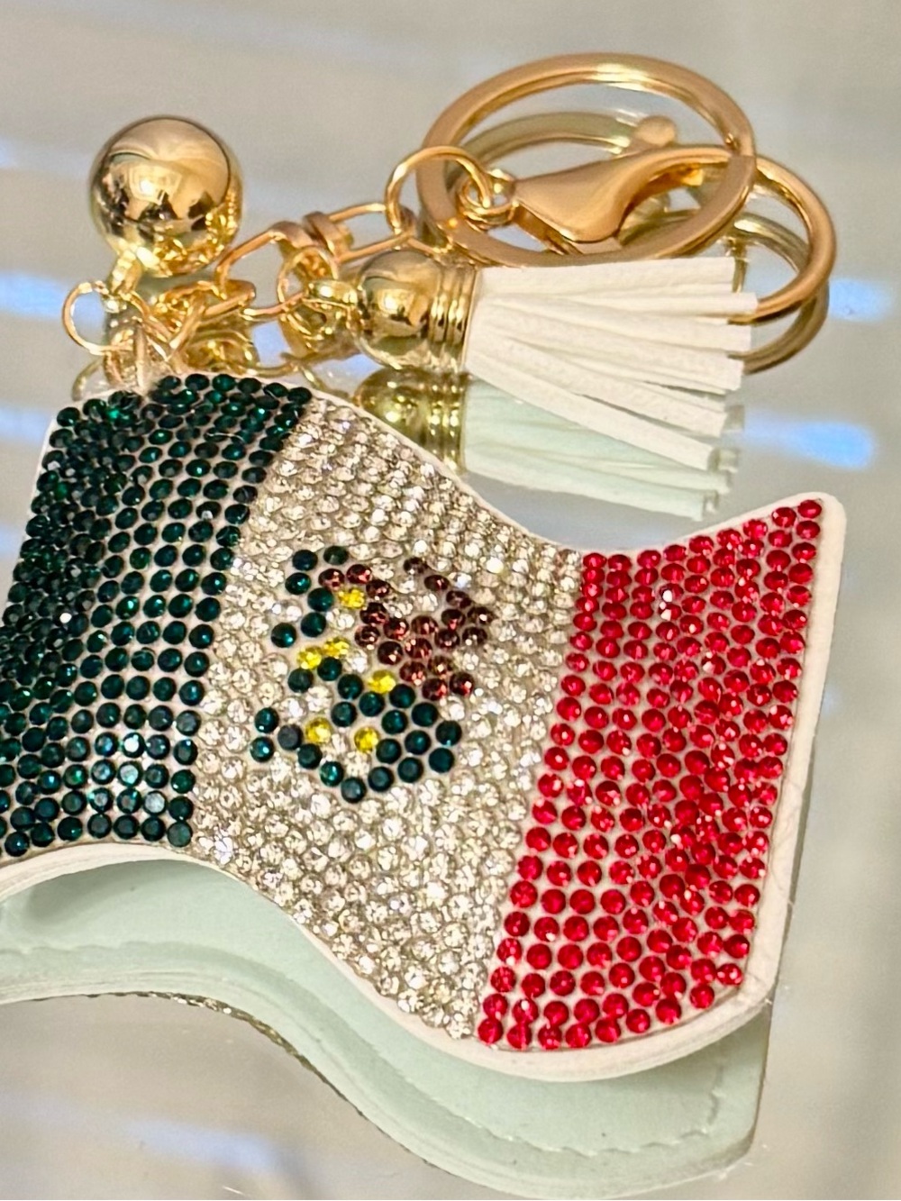 Crystal Embellished Mexican Flag Keychain/Bagchain